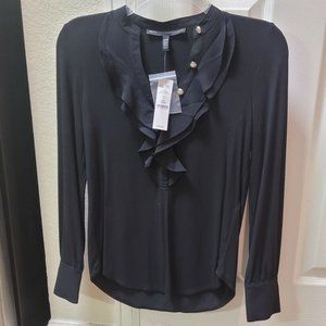 White House Black Market Long Sleeve Military Button Ruffle Blouse XXSP